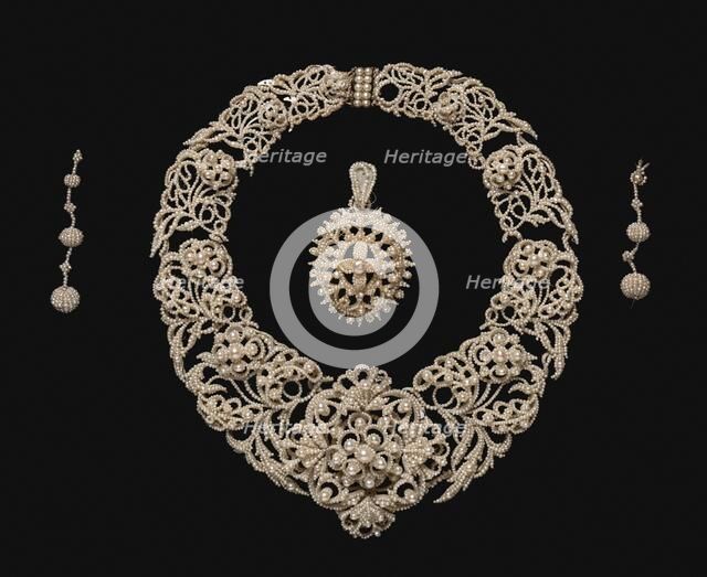 Parure: Necklace, Pendant, Earrings , c. 1850. Creator: Unknown.