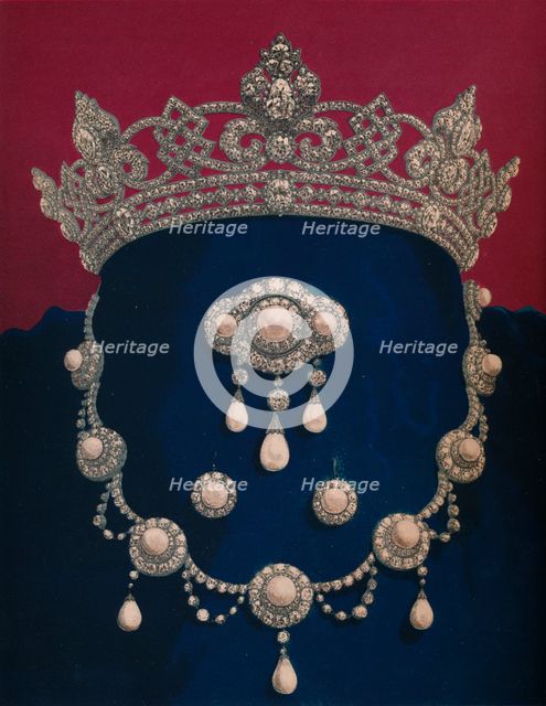 'Parure of Diamonds and Pearls - The Gift of HRH The Prince of Wales', 1863.  Creator: Robert Dudley.