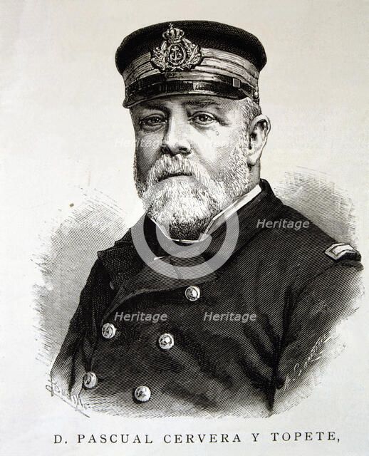 Pascual Cervera y Topete (1839-1909), Spanish sailor, engraving in the Ilustración Española y Ame…