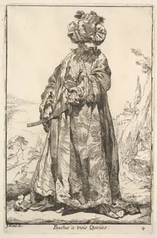 Pasha grasping a sword at his hip with both hands, from the series Caravan of the Sultan ..., 1748. Creator: Joseph-Marie Vien the Elder