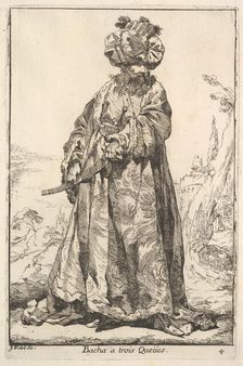 Pasha grasping a sword at his hip with both hands, from the series Caravan of the Sultan ..., 1748. Creator: Joseph-Marie Vien the Elder