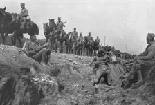 Passage de troupes ramenees de la frontiere bulgare pour etre opposees aux forces..., 1916. Creator: Vladimir Betzitch
