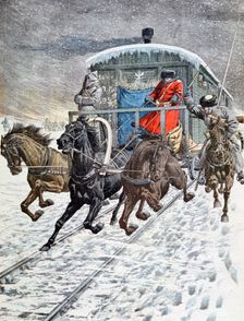 Passage of the military coaches on lake baikal, Siberia, Russia, 20th century
