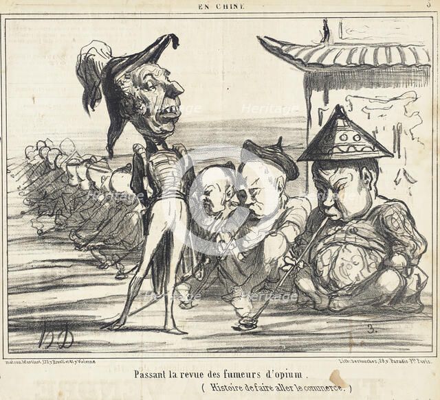 Passant la revue des fumeurs d'opium, 1858. Creator: Honore Daumier.