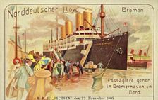 Passengers board the giant SS Kaiser Wilhelm II in Bremerhaven, 1905. Creator: Unknown