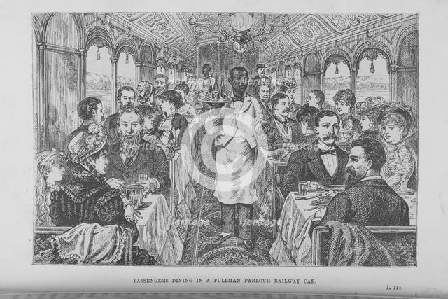 Passengers dining in a Pullman parlour railway car, 1882. Creator: Unknown.