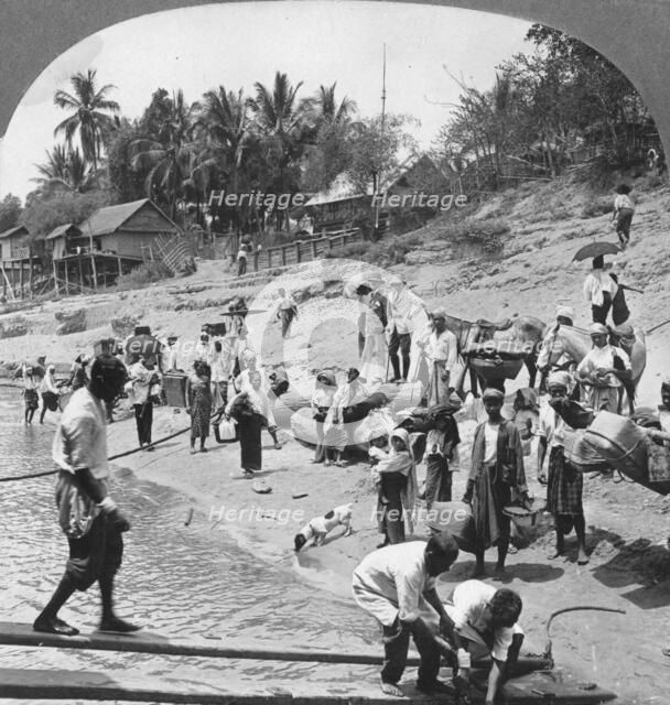 Passengers embarking on an Irrawaddy steamer, Mada, Rangoon, Burma, 1908. Artist: Stereo Travel Co