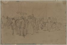 Passengers for Rhine Steamer (recto), second or third quarter 1800s. Creator: Heinrich von Mayr (German, 1806-1871)