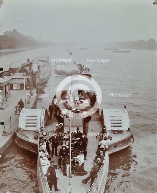 Passengers on the London Steamboat Service, River Thames, London, 1907. Artist: Unknown.