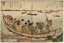 Passengers on a boat crossing the Sumida River in Japan, c1804, (1924). Creator: Hokusai