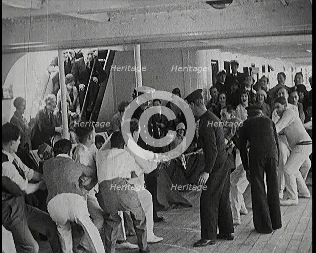 Passengers on a Liner Having a Tug-of-War Competition, 1920s. Creator: British Pathe Ltd.