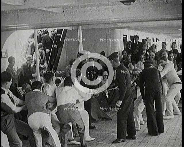 Passengers on a Liner Having a Tug-of-War Competition, 1920s. Creator: British Pathe Ltd.