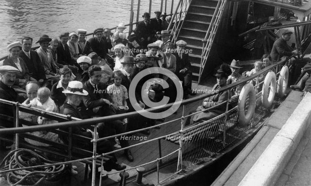Passengers on board a boat, Bournemouth, Dorset, 1921. Artist: Unknown