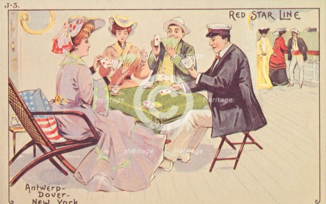 Passengers play cards on the deck of a Red Star liner, 1907. Creator: Unknown.