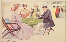 Passengers play cards on the deck of a Red Star liner, 1907. Creator: Unknown