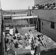 Passengers sunbathing on a Cunard Line cruise to the West Indies, January-March 1931