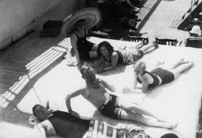 Passengers sunbathing on board a cruise ship, c1920s-c1930s(?)