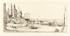 Passerelle du Pont-au-Change, Paris, après l'Incendie de 1621 (Footbridge...), 1860. Creator: Charles Meryon