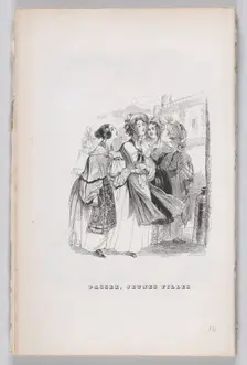 Passing Young Girls from The Complete Works of Béranger, 1836. Creator: John Thompson