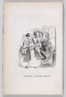 Passing Young Girls from The Complete Works of Béranger, 1836. Creator: John Thompson