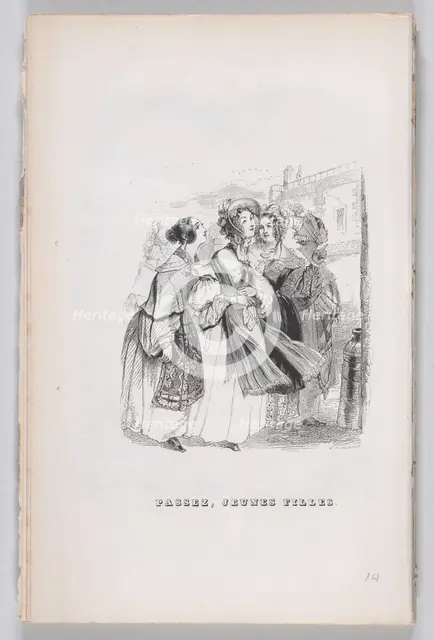 Passing Young Girls from The Complete Works of Béranger, 1836. Creator: John Thompson.