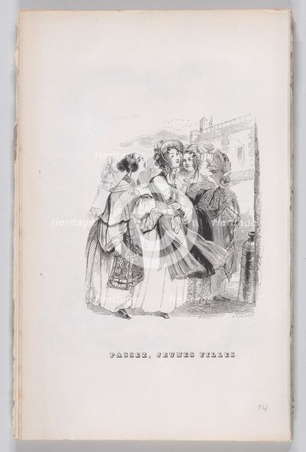 Passing Young Girls from The Complete Works of Béranger, 1836. Creator: John Thompson.