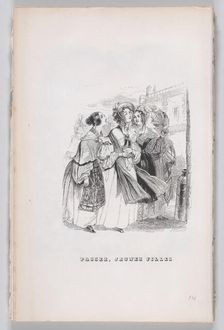 Passing Young Girls from The Complete Works of Béranger, 1836. Creator: John Thompson