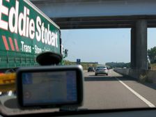 Passing Eddie Stobart truck on the A46 with satnav screen on windscreen