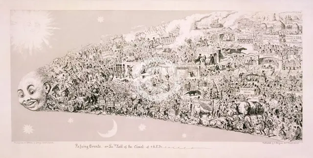 'Passing events, or the tail of the comet of 1853'. Artist: George Cruikshank