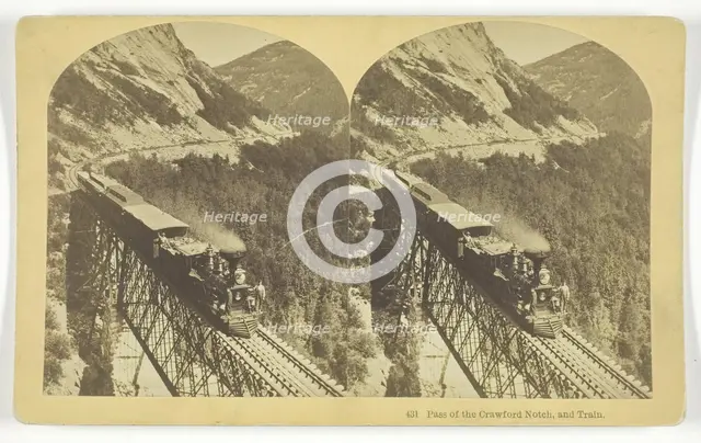 Pass of the Crawford Notch, and Train, late 19th century. Creator: BW Kilburn.