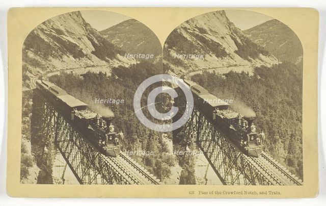 Pass of the Crawford Notch, and Train, late 19th century. Creator: BW Kilburn.