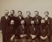 Past Grand Masters of Dakota IOO F, 1890, at Deadwood, SD AE Clough, AENugent, HJ Rowe..., 1890. Creator: John C. H. Grabill