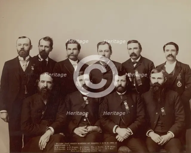 Past Grand Masters of Dakota IOO F, 1890, at Deadwood, SD AE Clough, AENugent, HJ Rowe..., 1890. Creator: John C. H. Grabill.