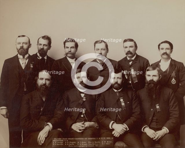 Past Grand Masters of Dakota IOO F, 1890, at Deadwood, SD AE Clough, AENugent, HJ Rowe..., 1890. Creator: John C. H. Grabill.