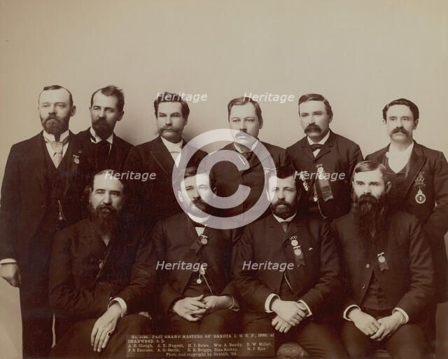 Past Grand Masters of Dakota IOO F, 1890, at Deadwood, SD AE Clough, AENugent, HJ Rowe..., 1890. Creator: John C. H. Grabill.