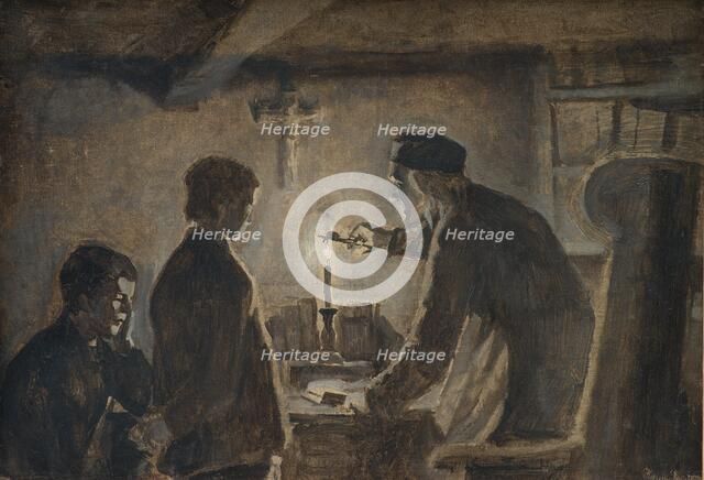 Pastor Sören blows out the candle on the New Year's Eve, 1898-1902. Creator: Hans Smidth.