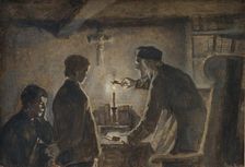 Pastor Sören blows out the candle on the New Year's Eve, 1898-1902. Creator: Hans Smidth