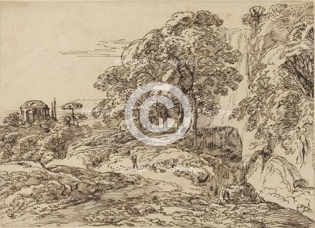 Pastoral Landscape with a Waterfall and a Temple. Creator: Franz Kobell.