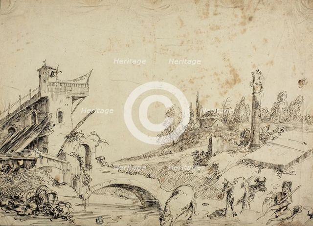 Pastoral Landscape with Shepherd and Cattle, n.d. Creator: Bernardo Zilotti.