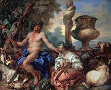 Pastoral scene. Faun and Shepherdess 1650s. Artist: Giovanni Benedetto Castiglione