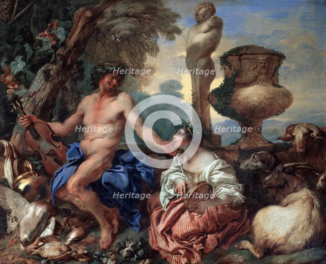'Pastoral scene. Faun and Shepherdess', 1650s.  Artist: Giovanni Benedetto Castiglione