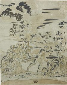 Pastoral Scene: Men Hunting Birds, Couples Seated on Ground, n.d. Creator: Unknown