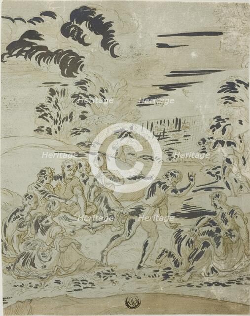 Pastoral Scene: Men Hunting Birds, Couples Seated on Ground, n.d. Creator: Unknown.