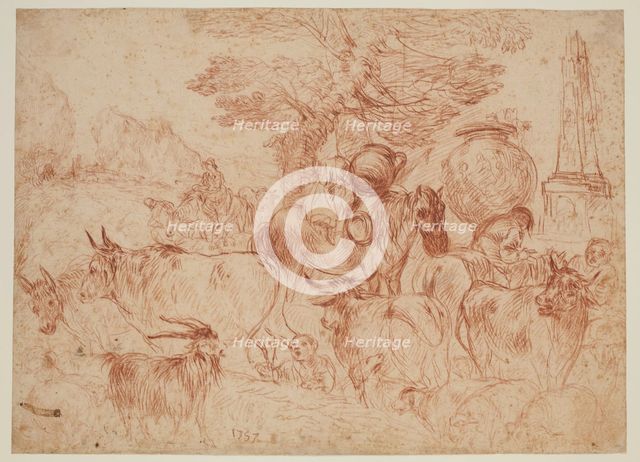Pastoral Scene with Cows, Other Animals and Travelers, between 1615 and 1638. Creator: Jan Roos.