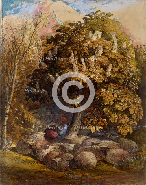 Pastoral with a Horse Chestnut Tree, c1830-1831. Artist: Samuel Palmer.