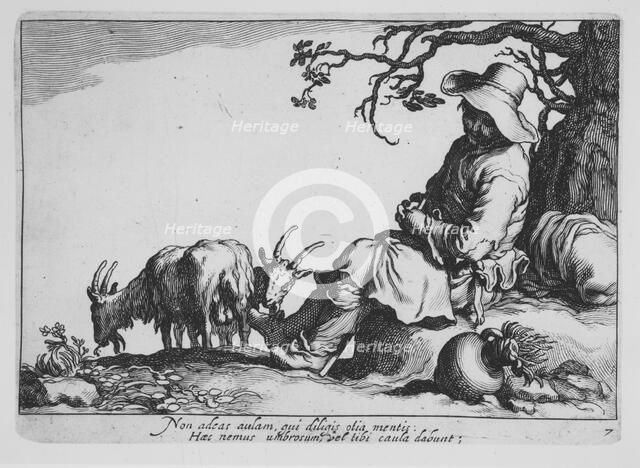 Pastoral with goatherd and goats, from the series Sixteen Peasant Subjects, 17th century. Creator: Cornelis Bloemaert.