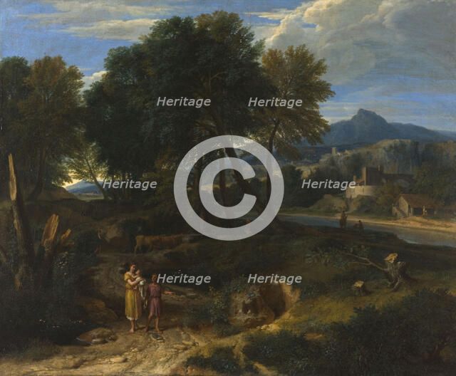 Pastorale avec un jeune pâtre et une femme avec un enfant dans les bras, between 1662 and 1679. Creator: Francisque Millet.