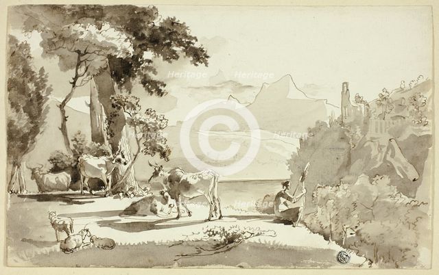 Pastural Landscape with Woman Spinning, n.d. Creator: Juan Cristobal.