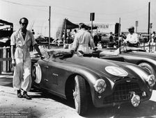 Peter Collins with an Aston Martin, Sebring, Florida, USA, 1950s