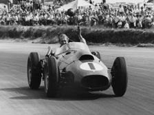Peter Collins celebrates with lap of honour in Ferrari, 1958 British GP. Creator: Unknown